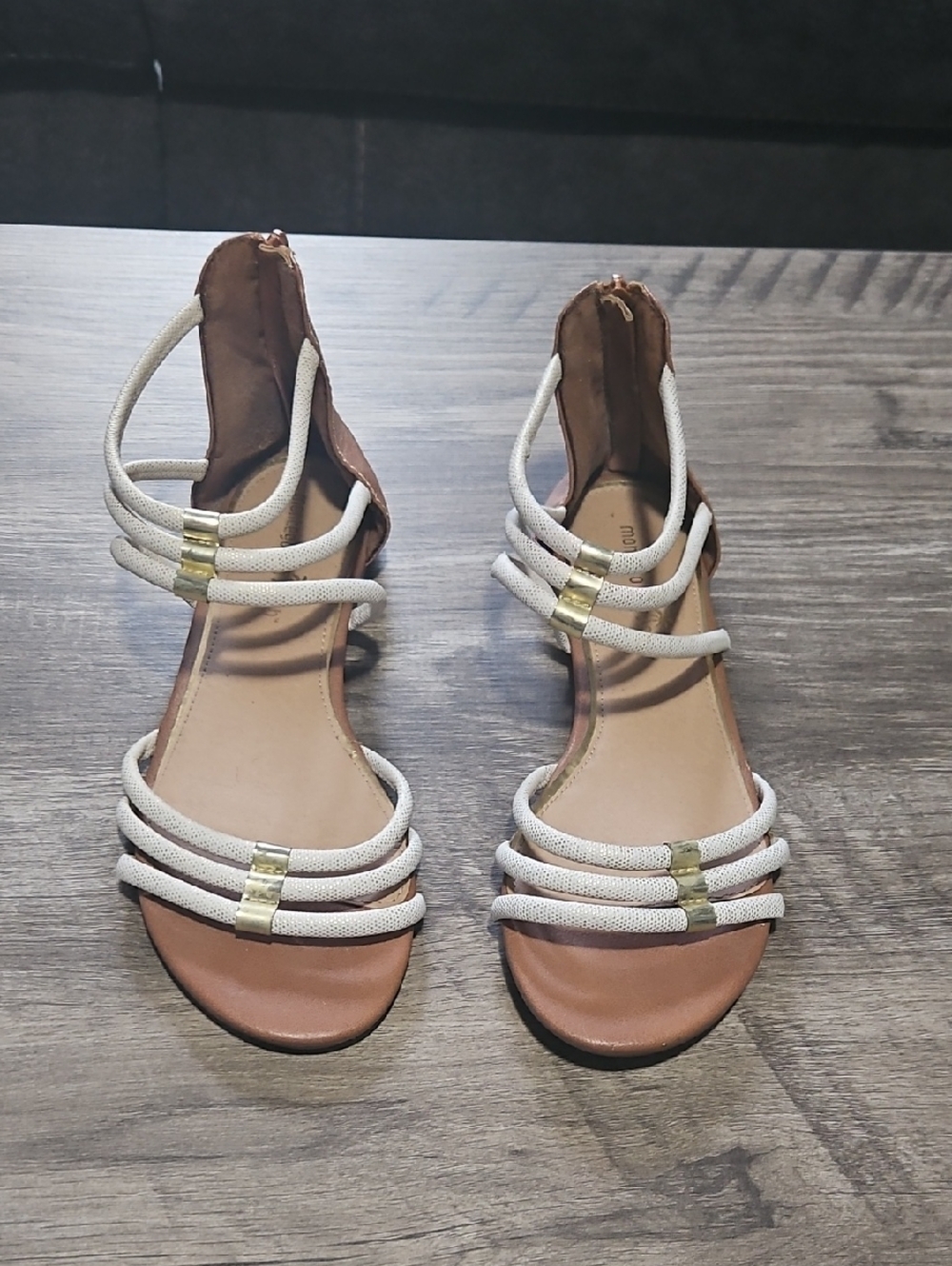 Montego Bay Club Brown Sandals with White Straps and Gold Accents